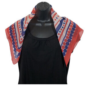 Vintage Sheer Scarf Red White Blue Dots 24" Square Hand-rolled Edge Patriotic